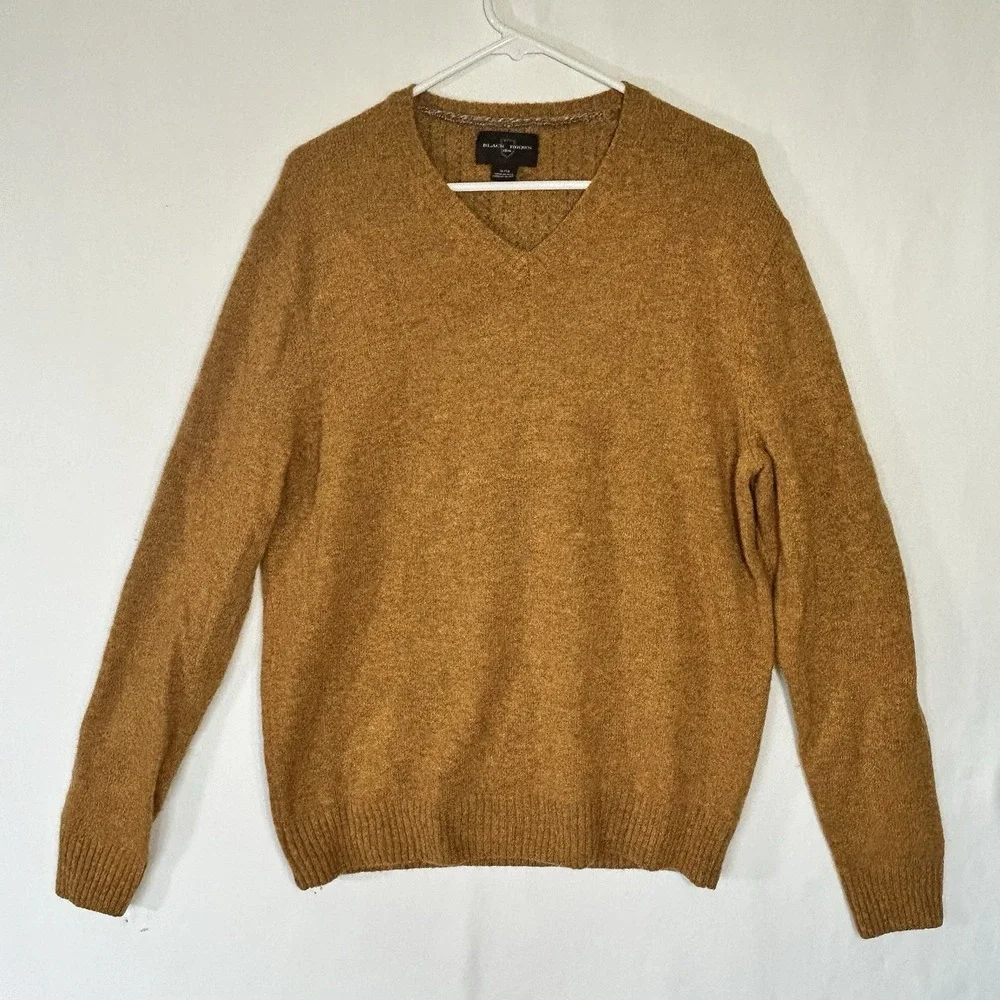 Black Brown 1826 Men's Sweater Lambswool V Neck Ochre Size XL Pullover